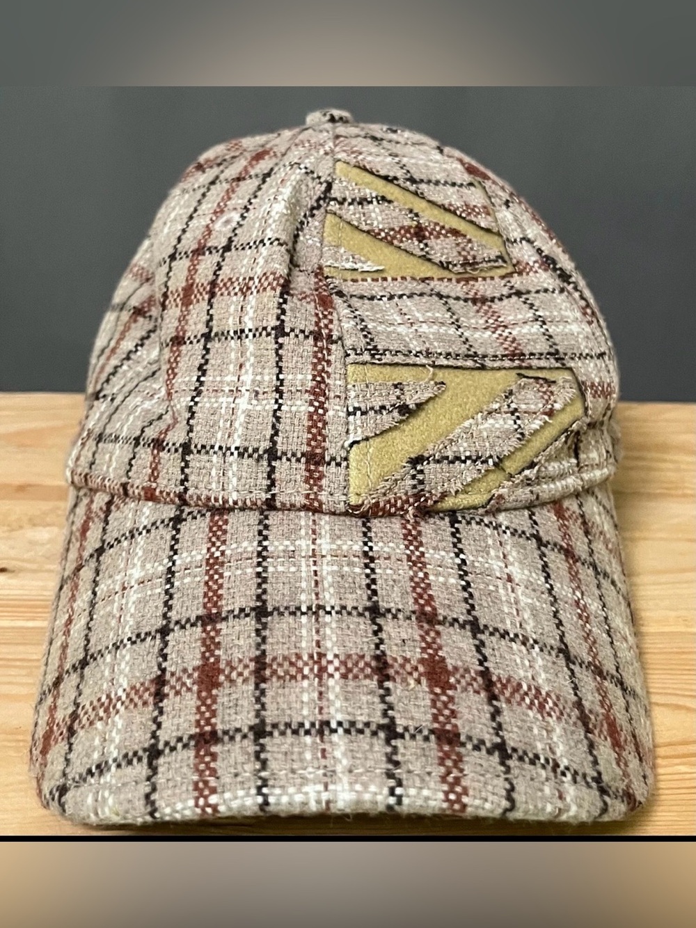 VTG Ben Sherman OSFA Brown Plaid Abstract Hat Cap Adjustable